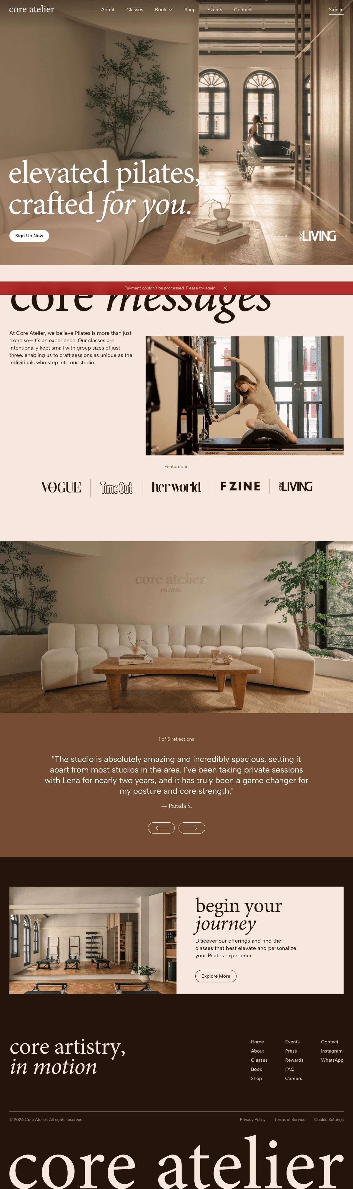 Core Atelier Pilates homepage