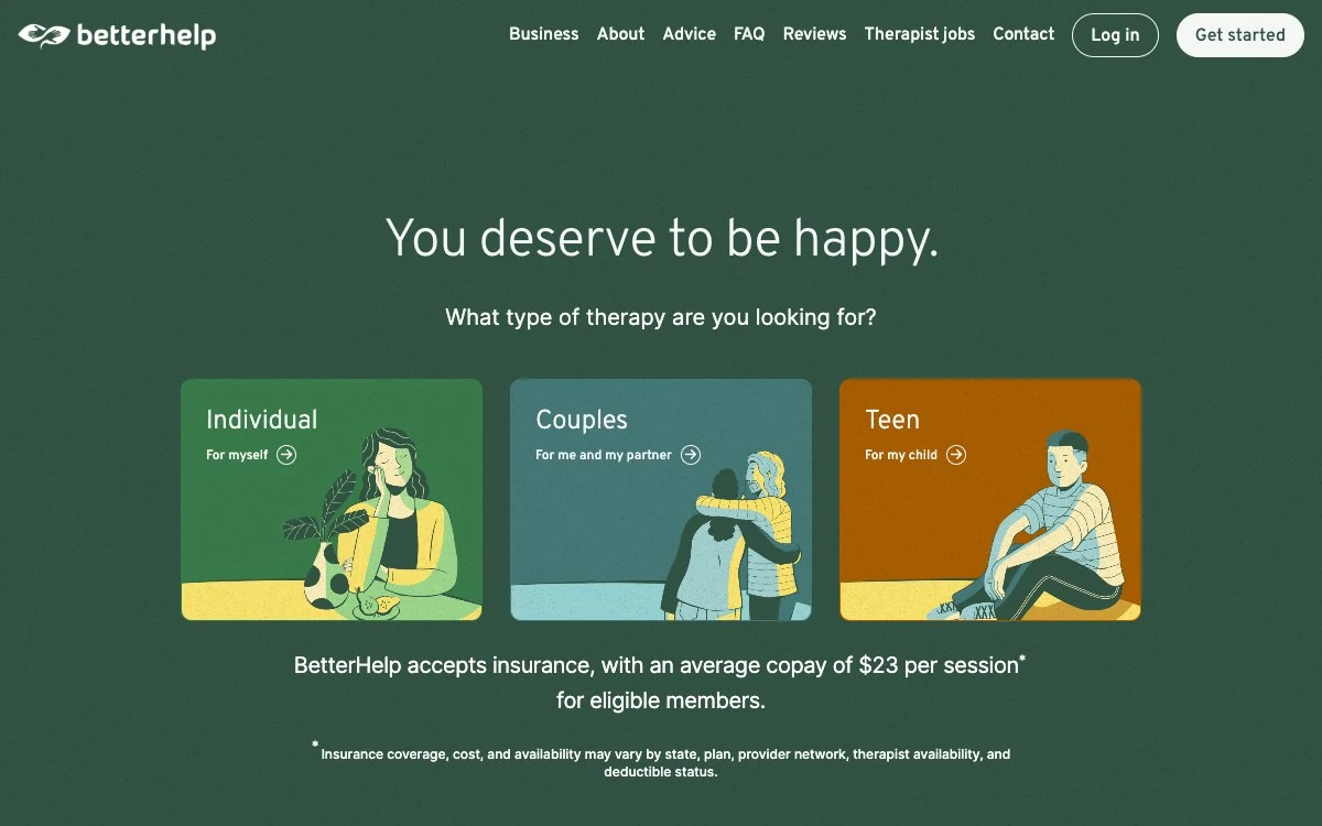 BetterHelp homepage