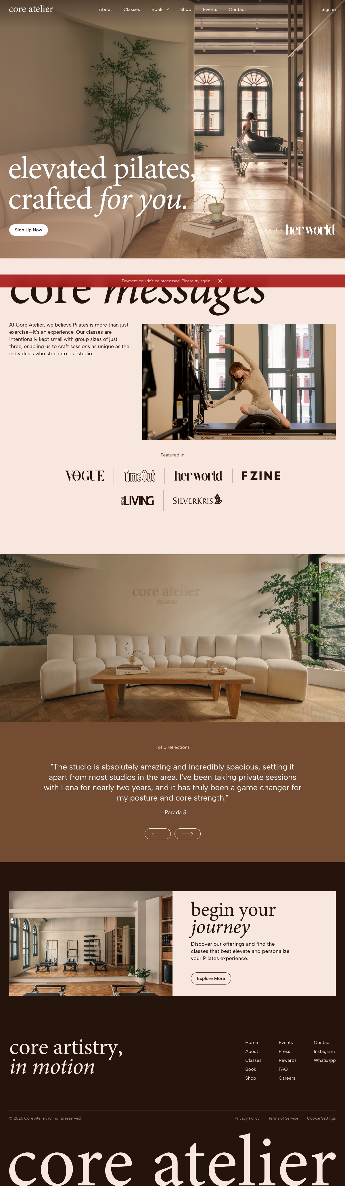 Core Atelier Pilates Homepage PC